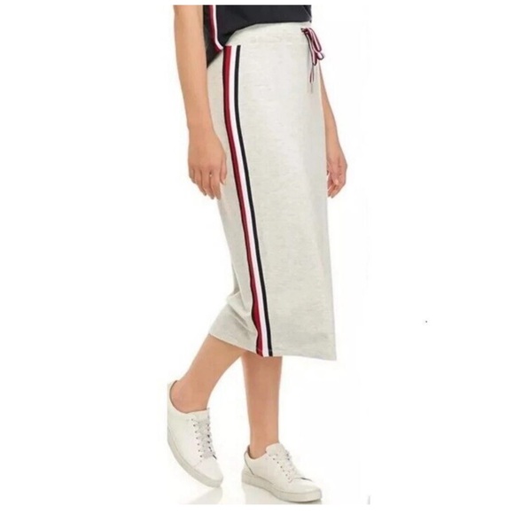 Tommy Hilfiger Sneaker Stripe Drawstring Knit Midi Skirt - Picture 1 of 8